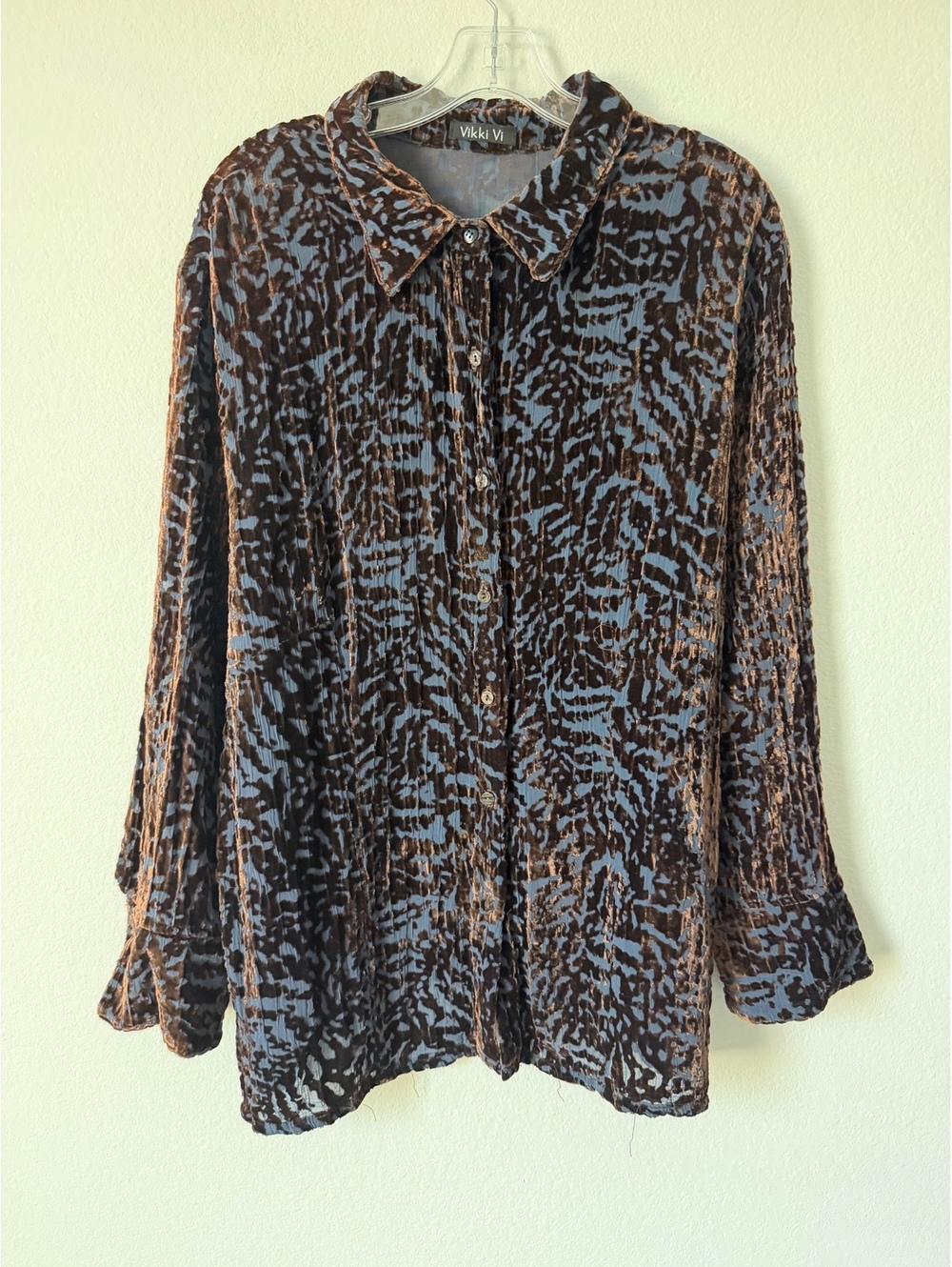 Vikki Vi Silk Blend Long Sleeve Button Front Semi-sheer Velvet Shirt Size 1X